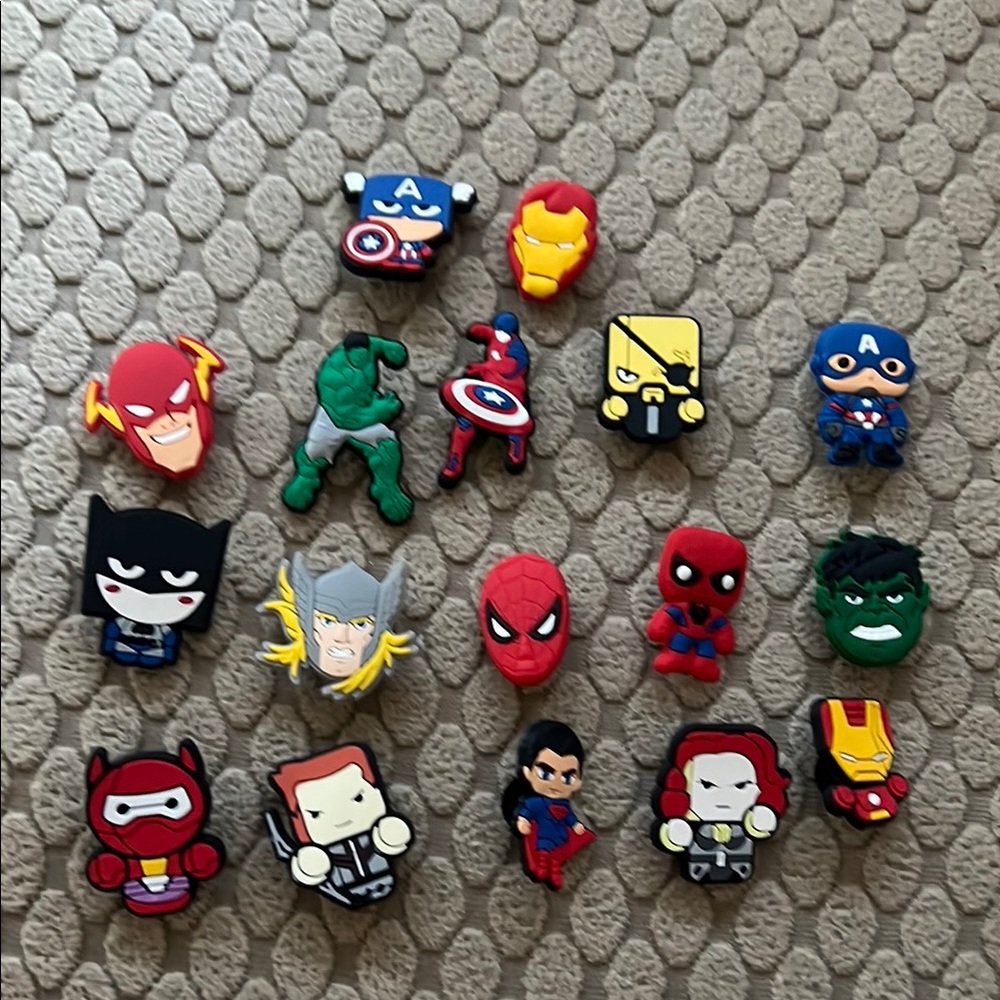 17pc Superhero Shoe Charms Lot - Marvel & DC Avengers Jibbitz Pack for Crocs